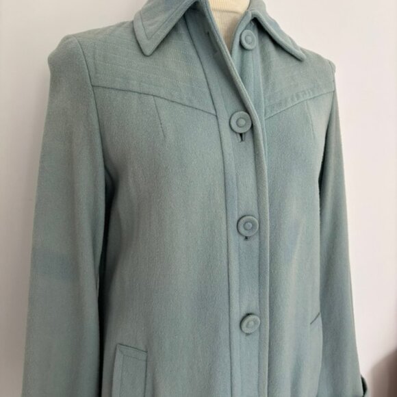 Vintage Teal Blue Wool Lined Dress Coat Cuffs - Picture 3 of 16